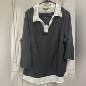 Adrianna Papell New black and white rhinestones on collar 2x top